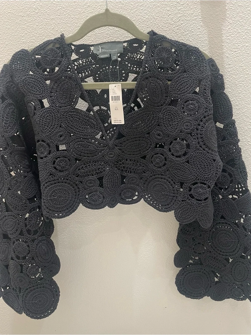 Anthropologie Black Crochet Openwork Cardigan